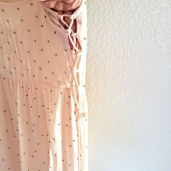 Free People Womens Dress Peach L Rhinestone Strappy Long Maxi Dress New - Picture 8 of 11